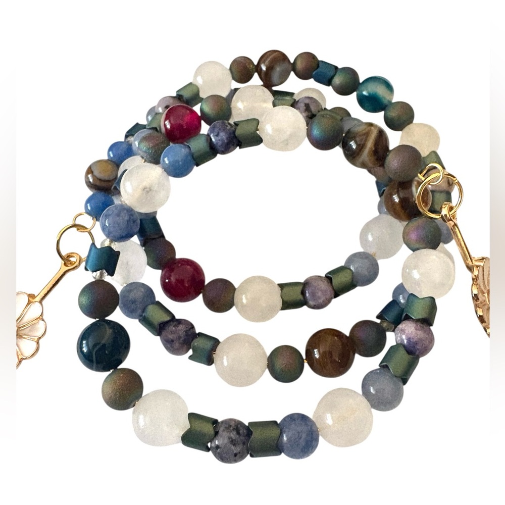 Electroplated Hematite, Sodalite, Fluorite and Galaxy Jasper Wrap Bracelet - Picture 6 of 7